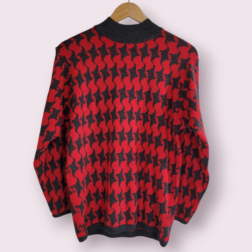 Vintage LIZ CLAIBORNE Houndstooth Cashmere Blend Sweater Sz S Mock Neck Longline